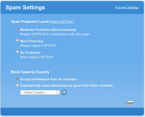 spam settings in Freedback