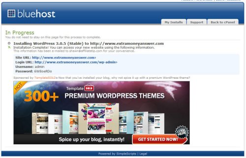 WordPress is installing on Blue Host