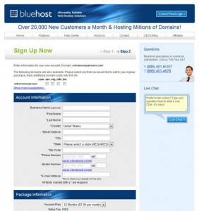 Provide your contact information to Blue Host